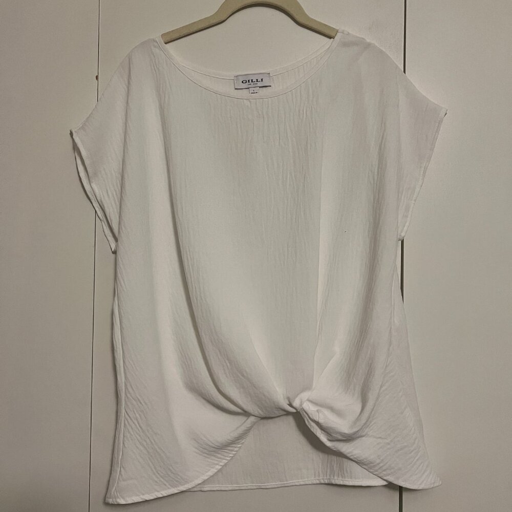 Gilli Draped Twist Hem Blouse, Cream, Size L